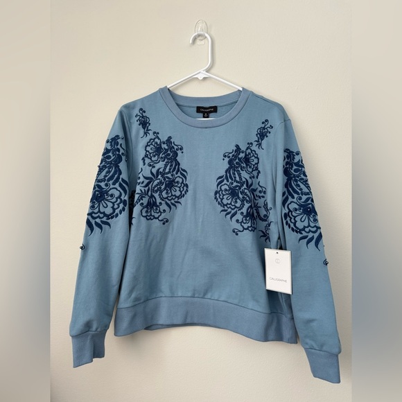 Calligraphie Sweaters - Floral Embroidery Women's Long Sleeve Sweatshirt Pullover Blue Top (new)